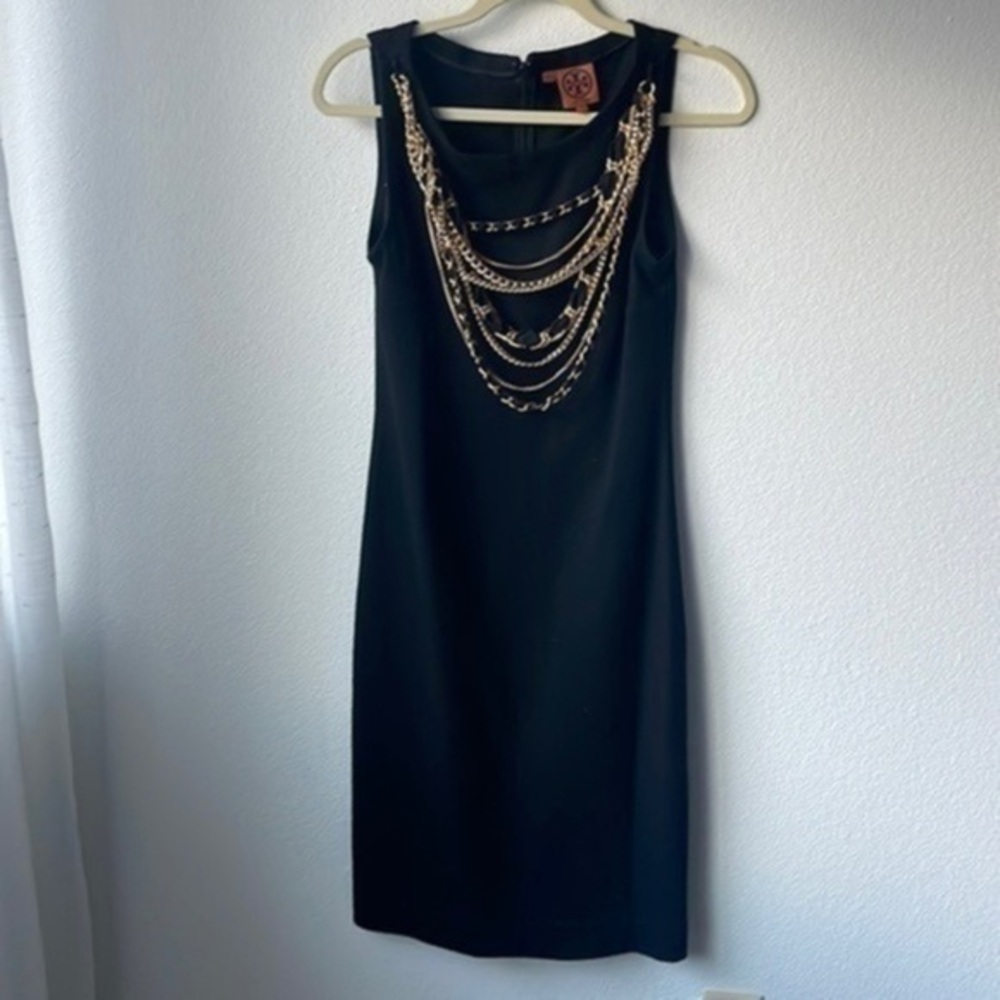 Tory Burch dress  black classic with Gold chains Small